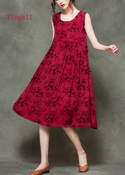 Patchwork2 O-neck Wrinkled Long Dresses Sleeveless