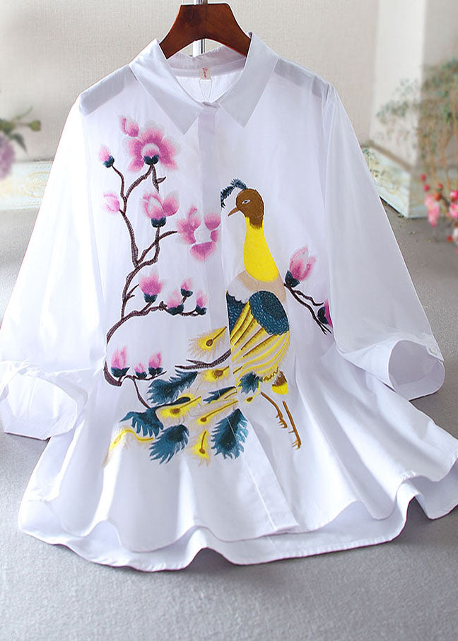 White Embroidered Cotton Shirt Bracelet Sleeve