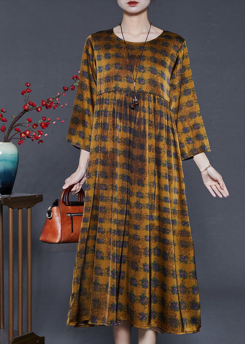 Golden Oversized Print Silk Dress Summer