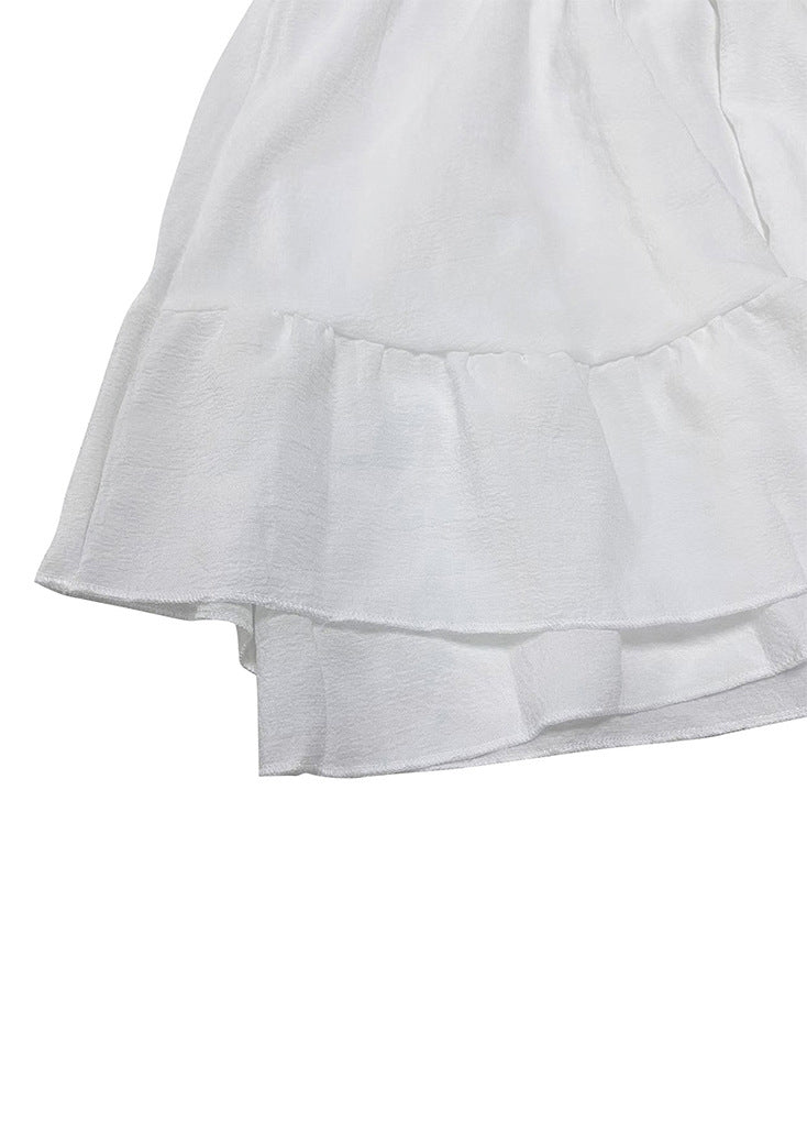 New White Lace Up Cotton Mid Dress Spring