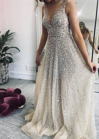 Silver V Neck Spaghetti Strap Dress Summer