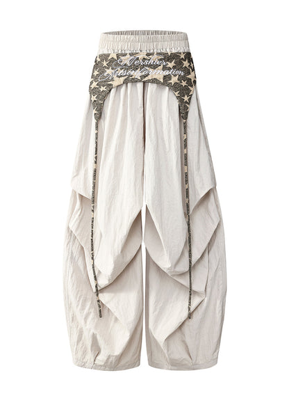 Apricot Oversized Wrinkled Spandex Wide Leg Pants Spring