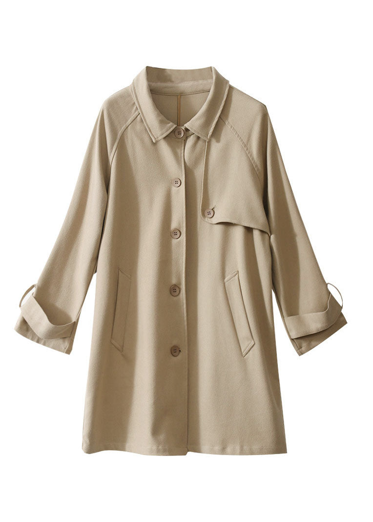 Khaki Button Peter Pan Collar Pockets Trench Coats Spring