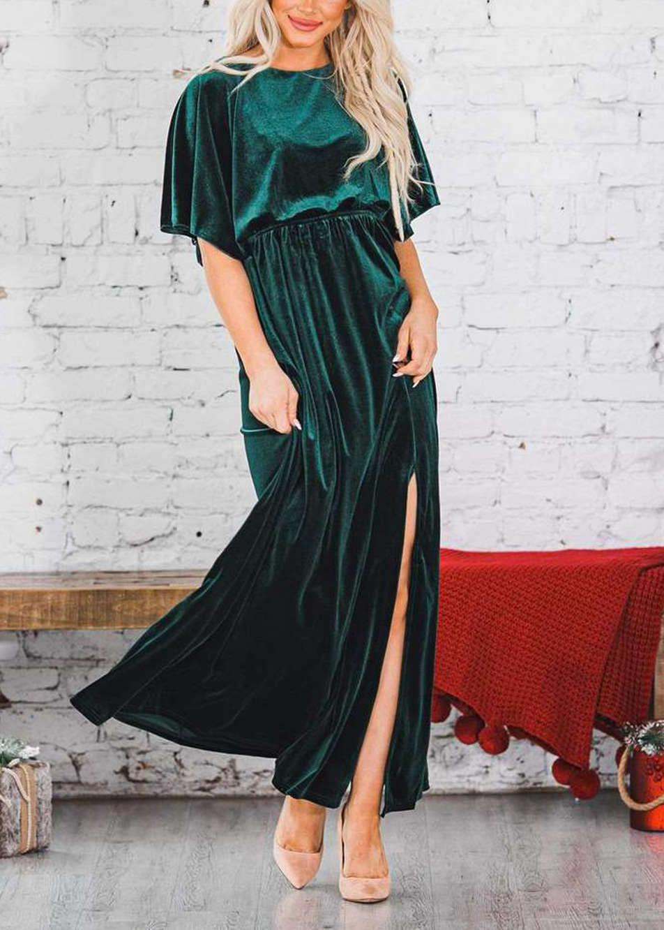 Mulberry Patchwork Velvet Dress Butterfly Sleeve