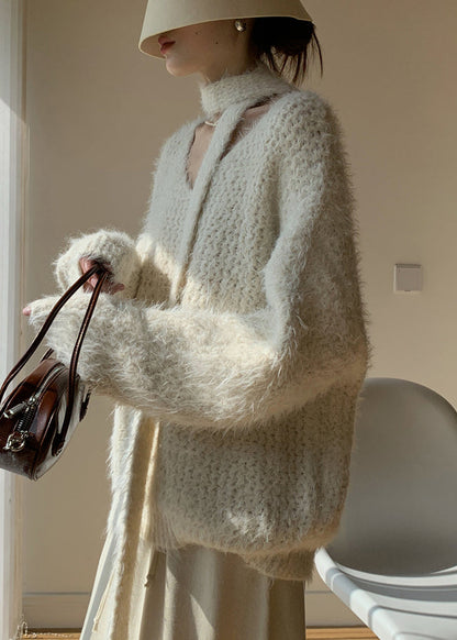 Apricot Cozy Cotton Knit Winter Sweater V Neck