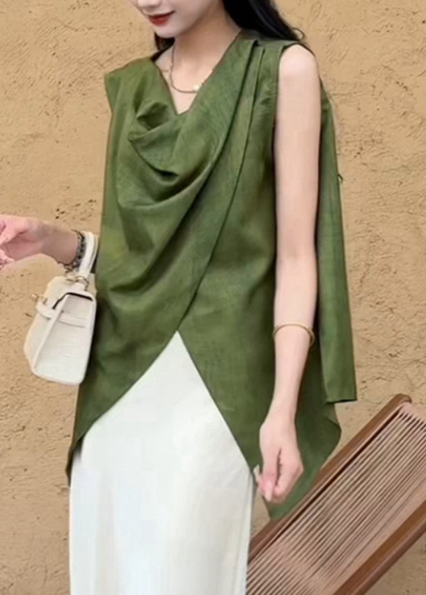 Natural Green Asymmetrical Shirt Summer