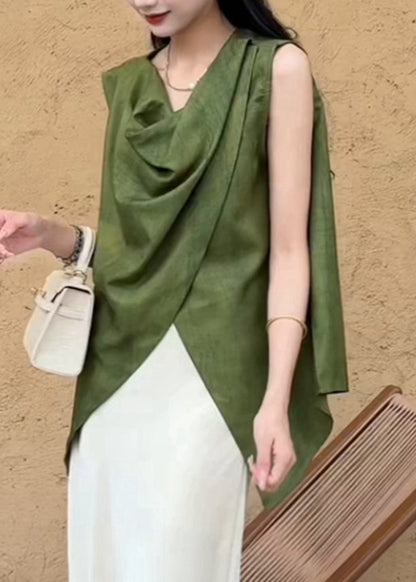 Natural Green Asymmetrical Shirt Summer