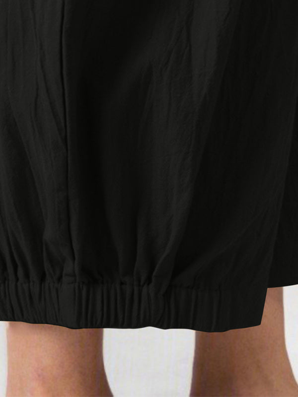 Loose Harem Pants High Waist Cotton Linen Cropped Pants Wide Leg Pants