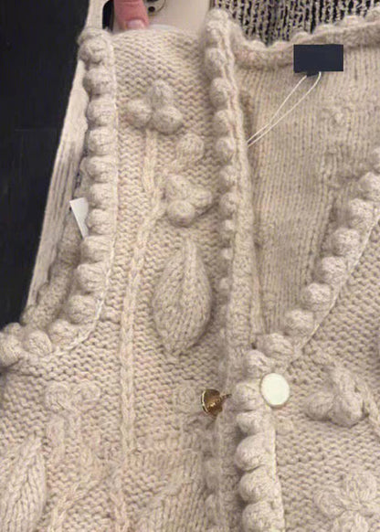 Classy Beige V Neck Button Patchwork Cotton Knit Waistcoat Sleeveless