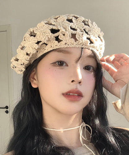 Stylish Beige Hollow Out Knit Beret Hat