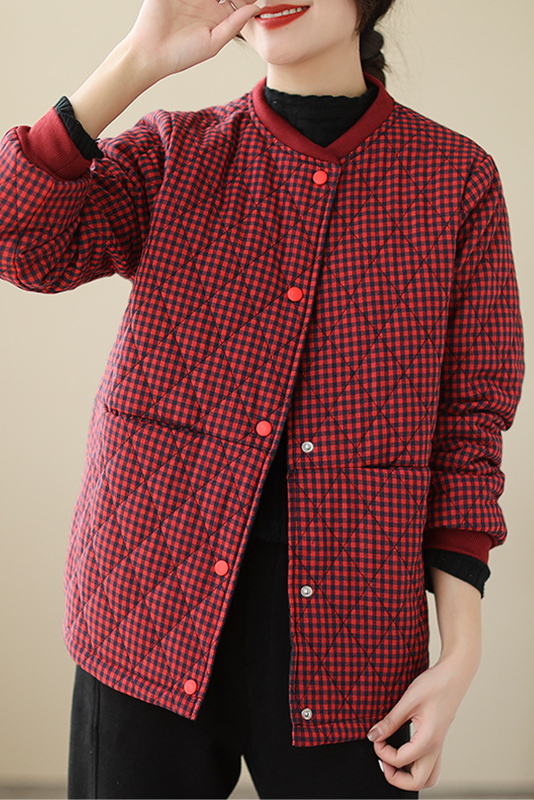 Winter Simple Plaid Cotton Jacket Retro Padded Jacket