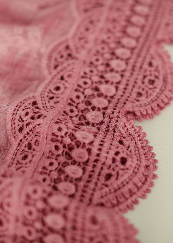 Pink Original Design Embroidered Cotton Spaghetti Strap Tops Summer