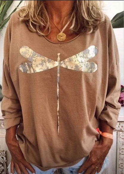 Black O Neck Print Cotton Sweatshirts Long Sleeve