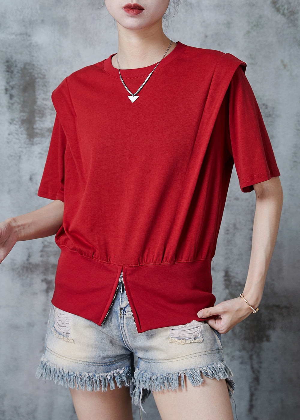 Red Zip Up Silm Fit Cotton Tank Top Summer
