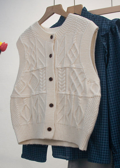 Grey O Neck Button Knit Vest Tops Sleeveless