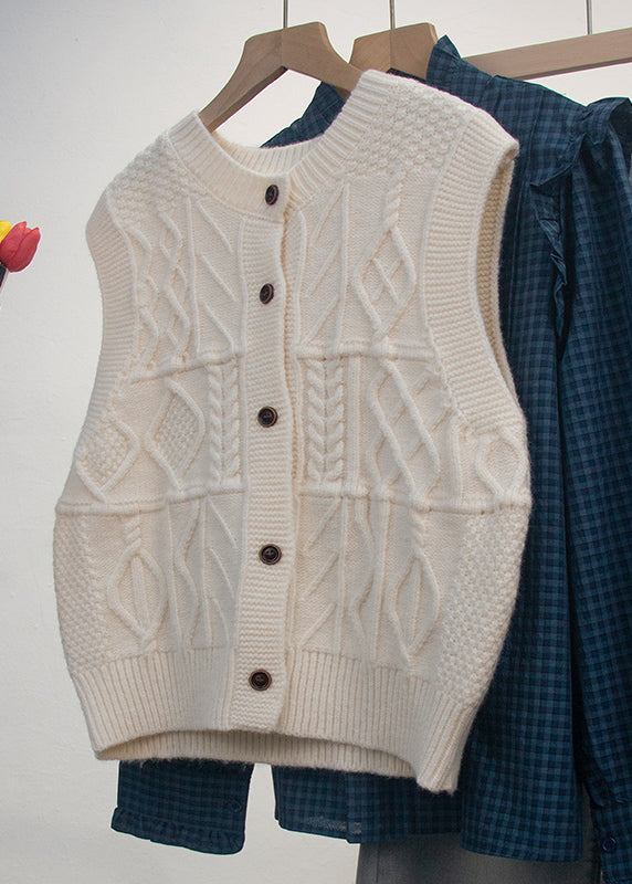 Grey O Neck Button Knit Vest Tops Sleeveless