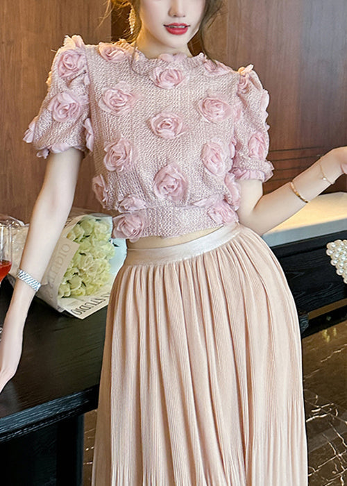 Pink Hollow Out Knit Top Summer