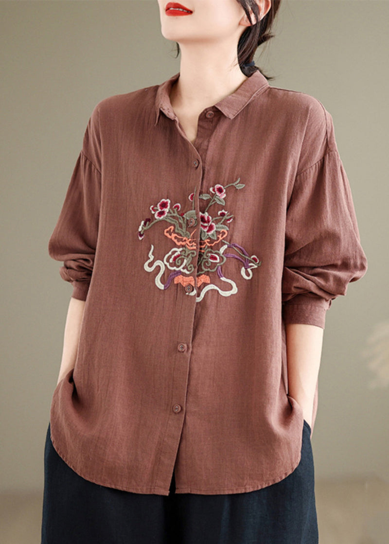 Boutique Pink Peter Pan Collar Embroidered Cotton Shirts Top Spring