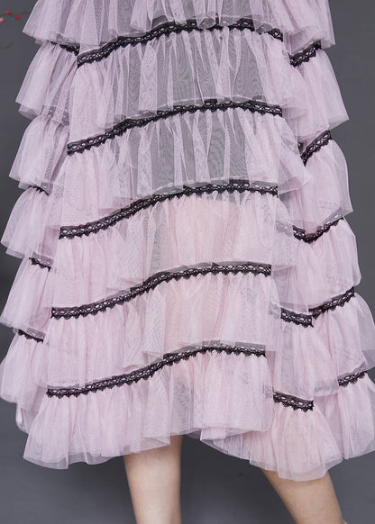 Black Tasseled Patchwork Chinese Button Tulle Dress Summer