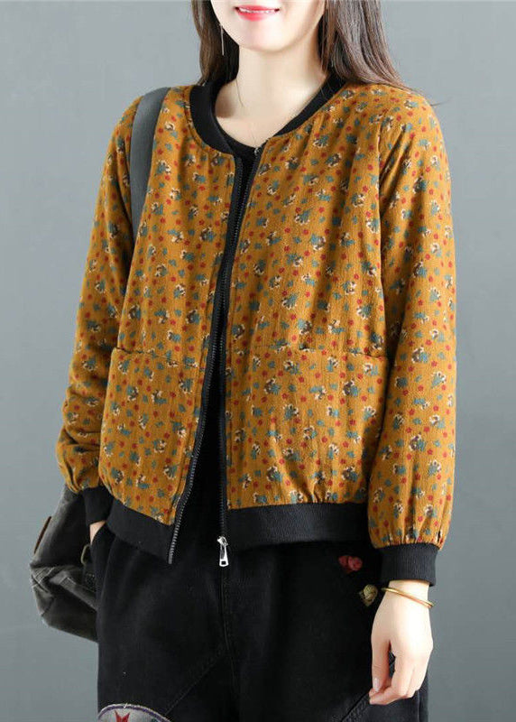 Red Print Zip Up Pockets Patchwork Fine Cotton Filled Witner Coats