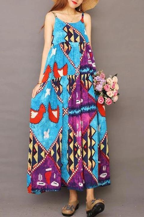 Limited Stock- Summer Printed 100% Cotton Suspender Pinafore Dress
