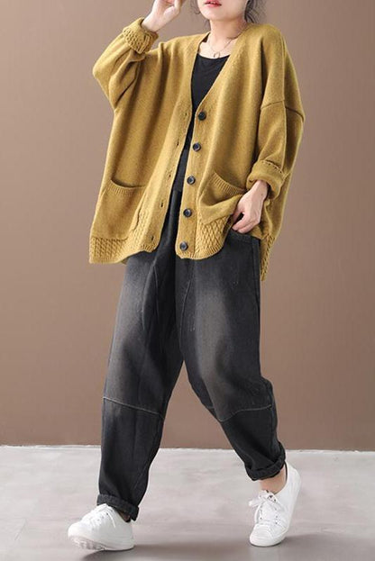 Knitted V-neck Cotton Cardigan Sweater Coat