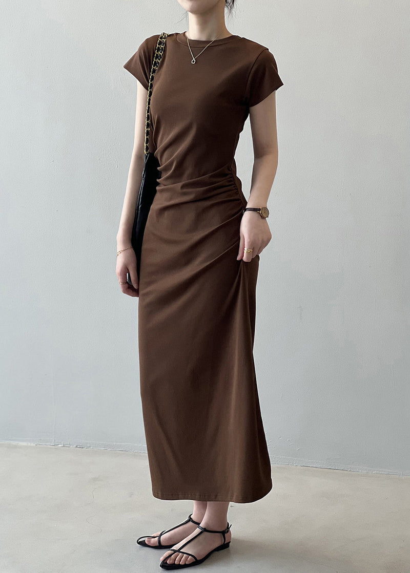 Slim Fit Coffee Cotton Long Dresses Summer