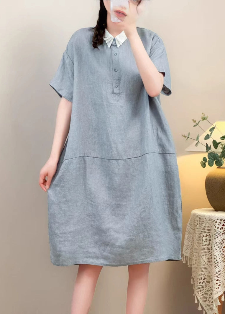 Purple Button Pockets Cotton Summer Dresses Peter Pan Collar