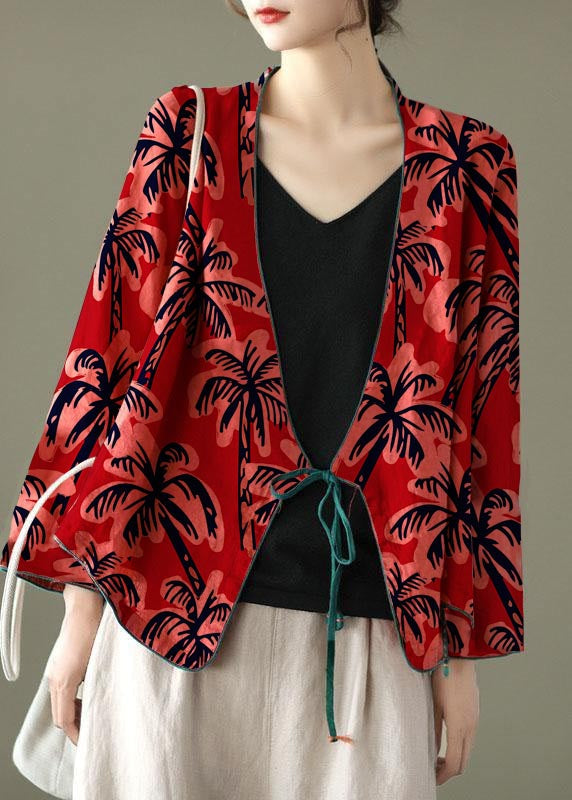 Red- Pattern Embroidered Long Sleeve Linen Shirt