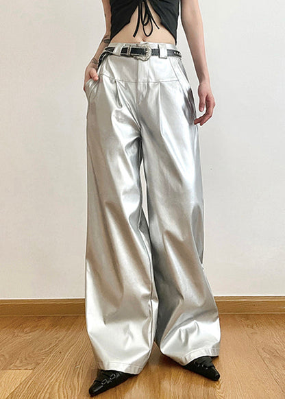 Silver Pockets High Waist Wide Leg Pants Summer