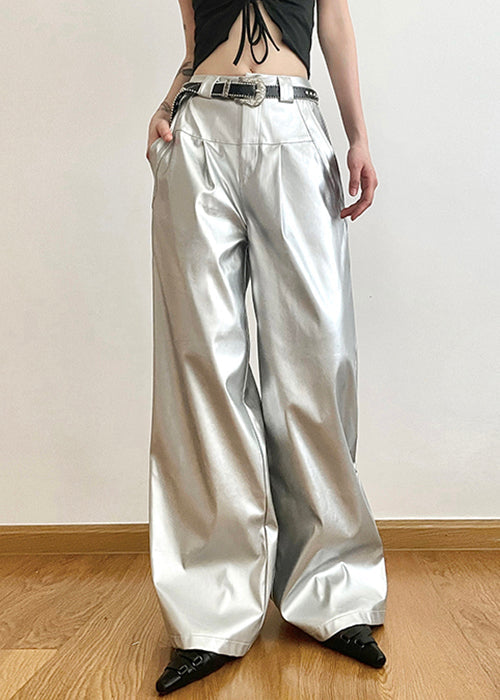 Silver Pockets High Waist Wide Leg Pants Summer