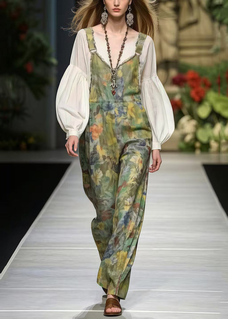 Modern Light Green Oversized Print Cotton Jumpsuits Spring