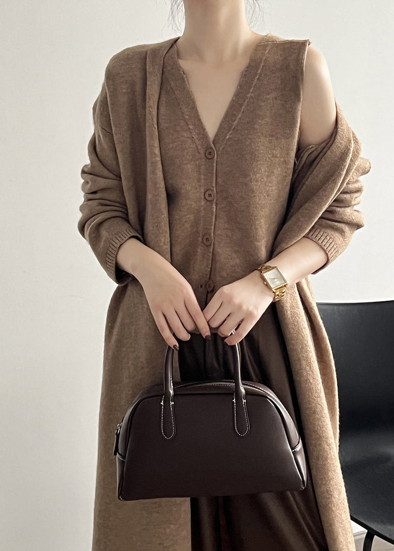 Grey Button Knit Two Pieces Set V Neck Tank and Cardigan Fall