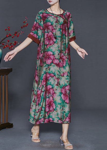 Tasseled Flower Print Linen Long Dress Summer