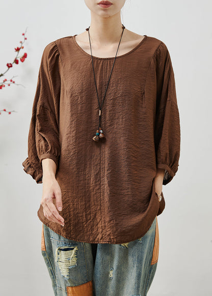 Chocolate Ruffles Cotton Loose Tops Batwing Sleeve