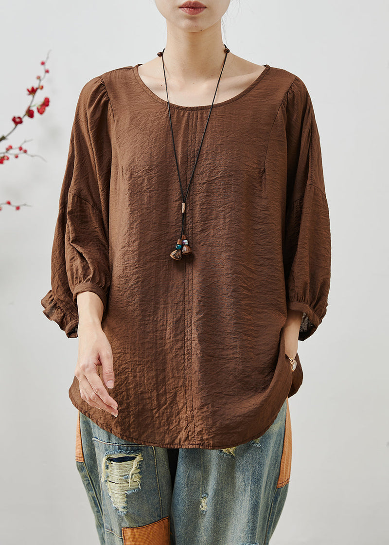 Chocolate Ruffles Cotton Loose Tops Batwing Sleeve