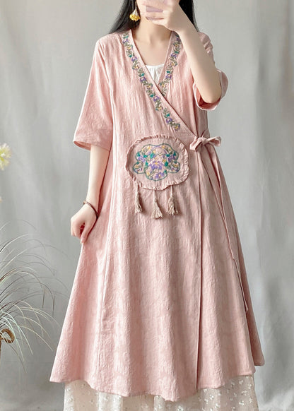 Yellow V Neck Embroidered Lace Up Cotton Cardigan Summer