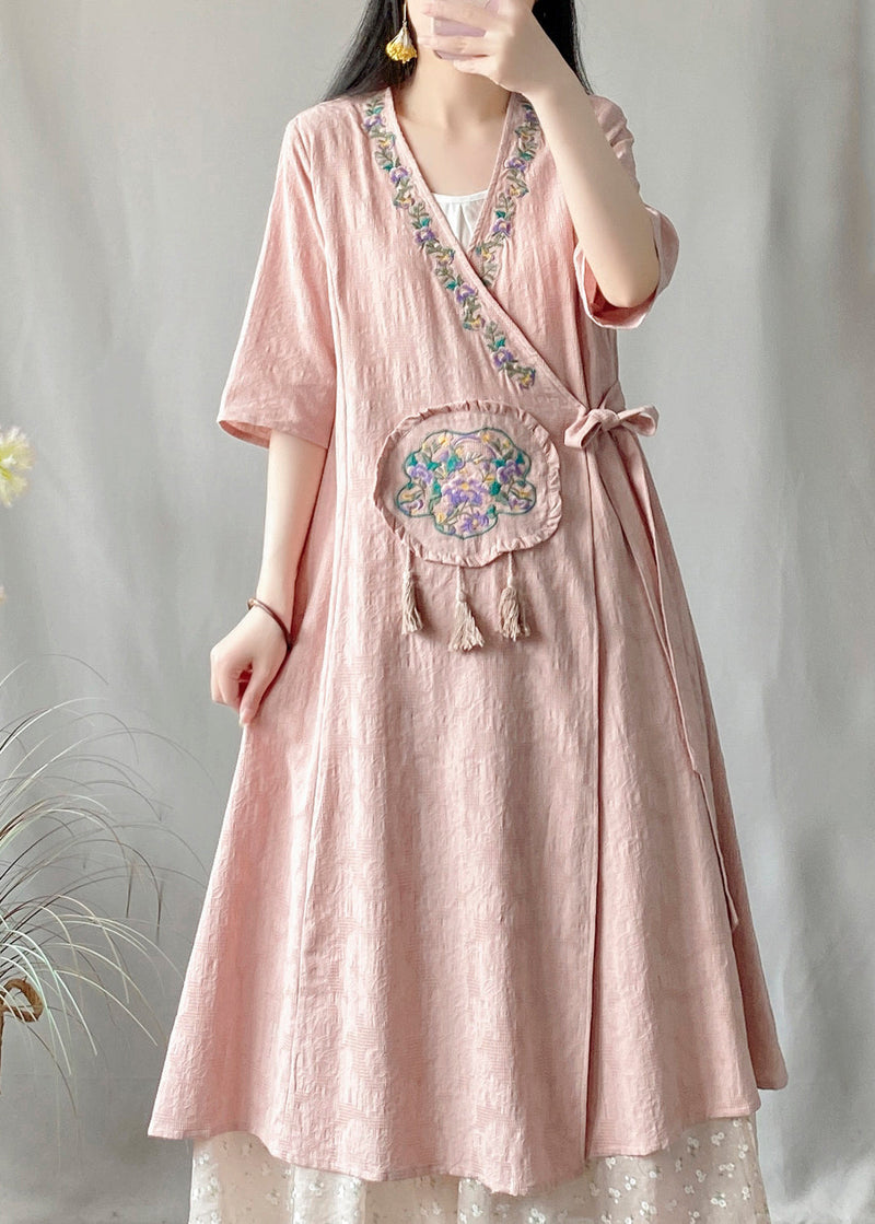 Yellow V Neck Embroidered Lace Up Cotton Cardigan Summer