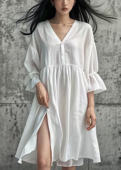 White Oversized Side Open Cotton Day Dress Summer