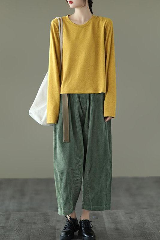 Limited Stock- Loose Pocket Corduroy Handmade Pants With Belt