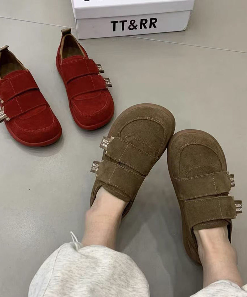 Red Flats Suede Splicing Velcro Strap for