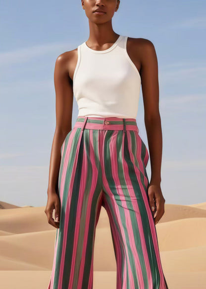 Colorblock Striped Patchwork Lace Bell-bottom Trousers Summer
