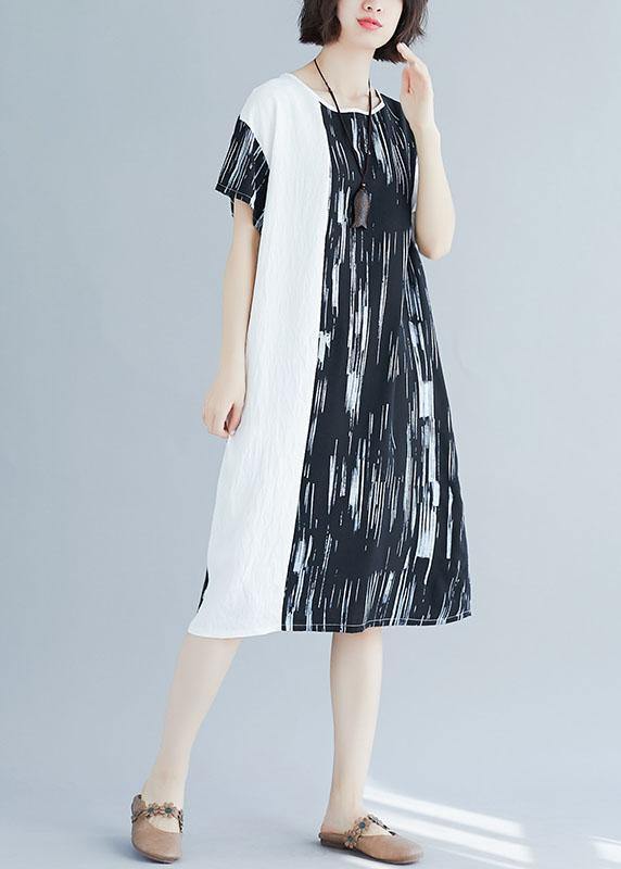 French Patchwork Cotton Linen Clothes Pattern Black Dresses Summer