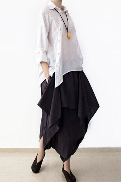 Cotton Wide Leg Pants Black Loose Trousers