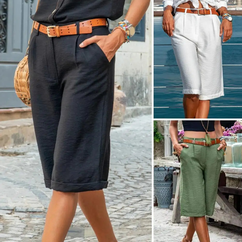Knee-length Shorts Straight Wide Leg Sweat Absorption Lightweight Pure Color Short Sweatpants