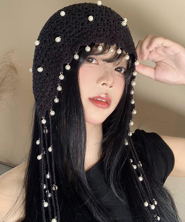 Style Hollow Out Pearl Tassel Knitted Boonie Hat