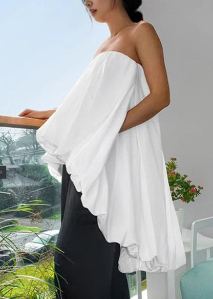 French White Low High Design Strapless Short Dress Summer