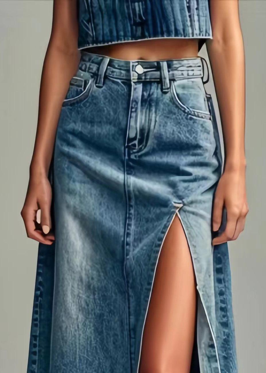 Modern Blue Side Open High Waist Denim Summer Skirts