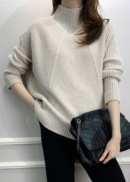 Beige Cozy Knit Fall Sweaters Turtleneck