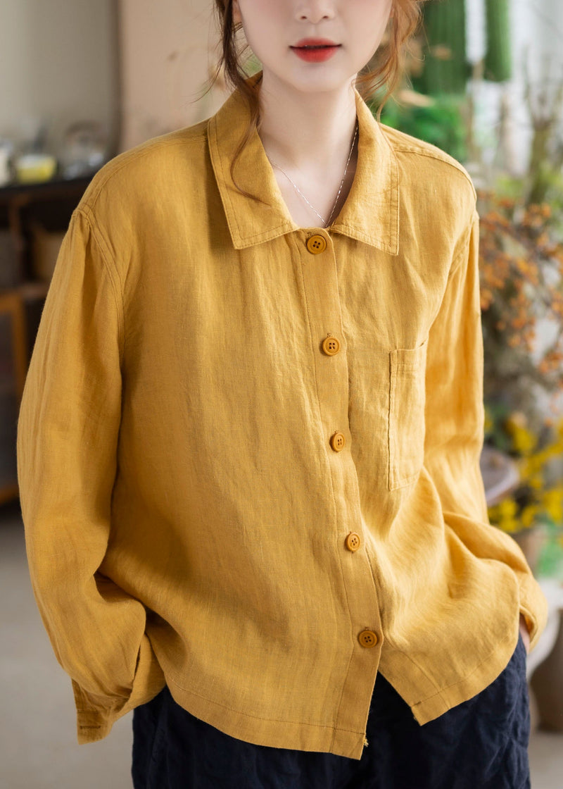 Unique Red Peter Pan Collar Button Linen Shirts Long Sleeve